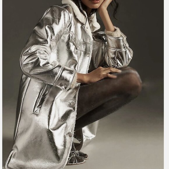 7 For All Mankind Metallic Silver Faux Fur Jacket – Size XS – NWT - Picture 1 of 6